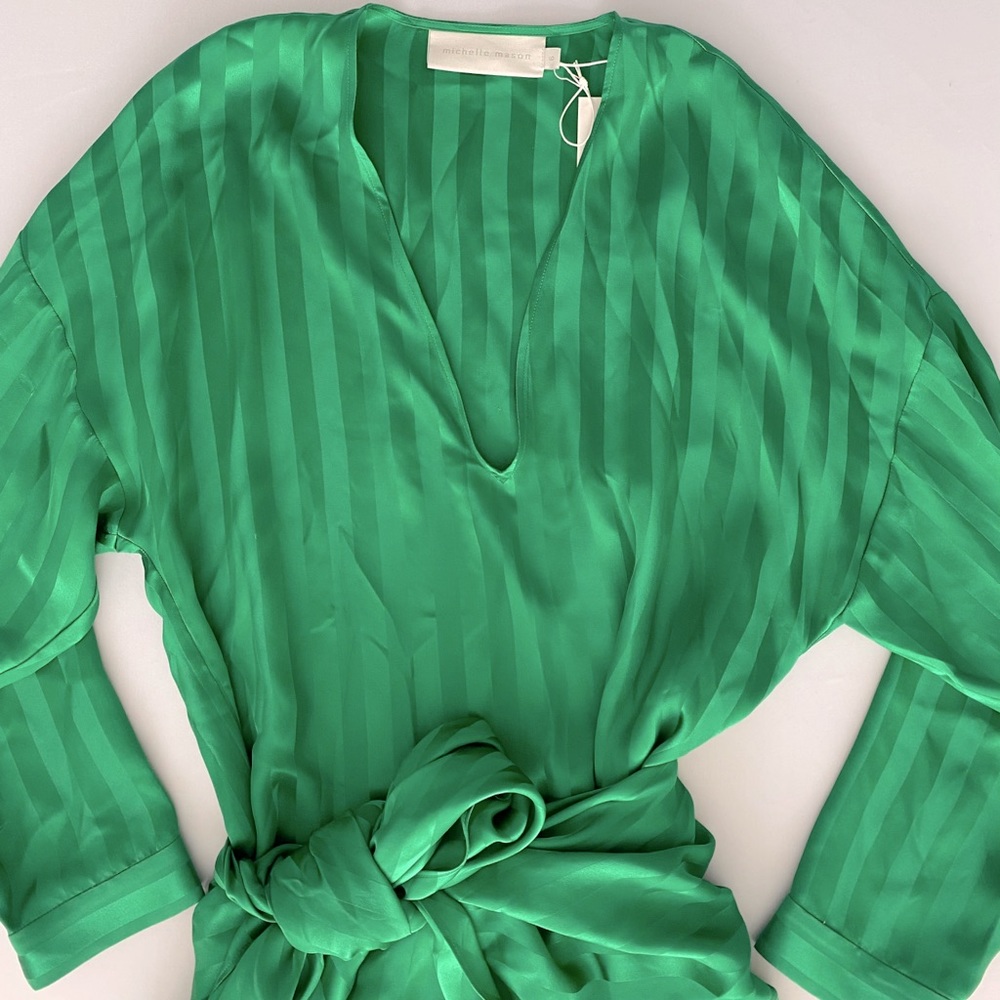 Michelle Mason Long Sleeve Mini Wrap Dress Green - Picture 5 of 10